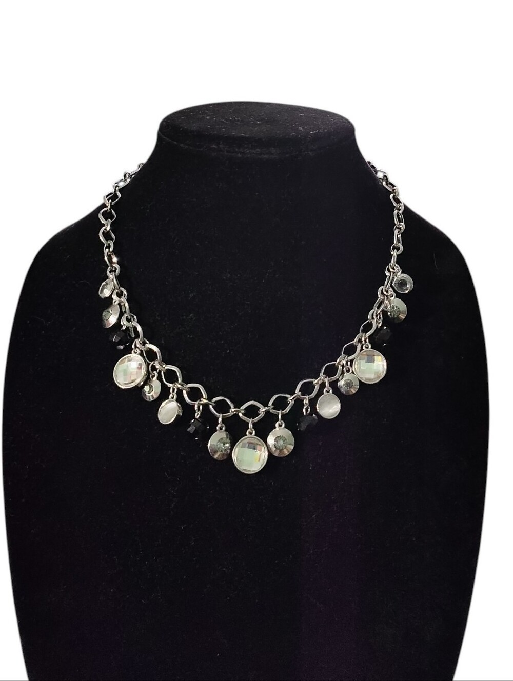 White House Black Market Silver Multi-Dangle Crystal Charm Necklace
